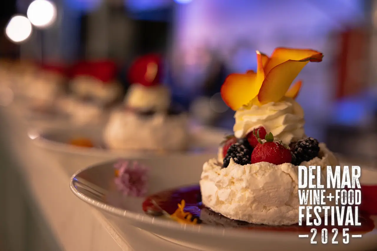 Photo gallery from the 2025 Del Mar Wine + Food festival event featuring celebrity chefs, San Diego restaurants, and California distillers