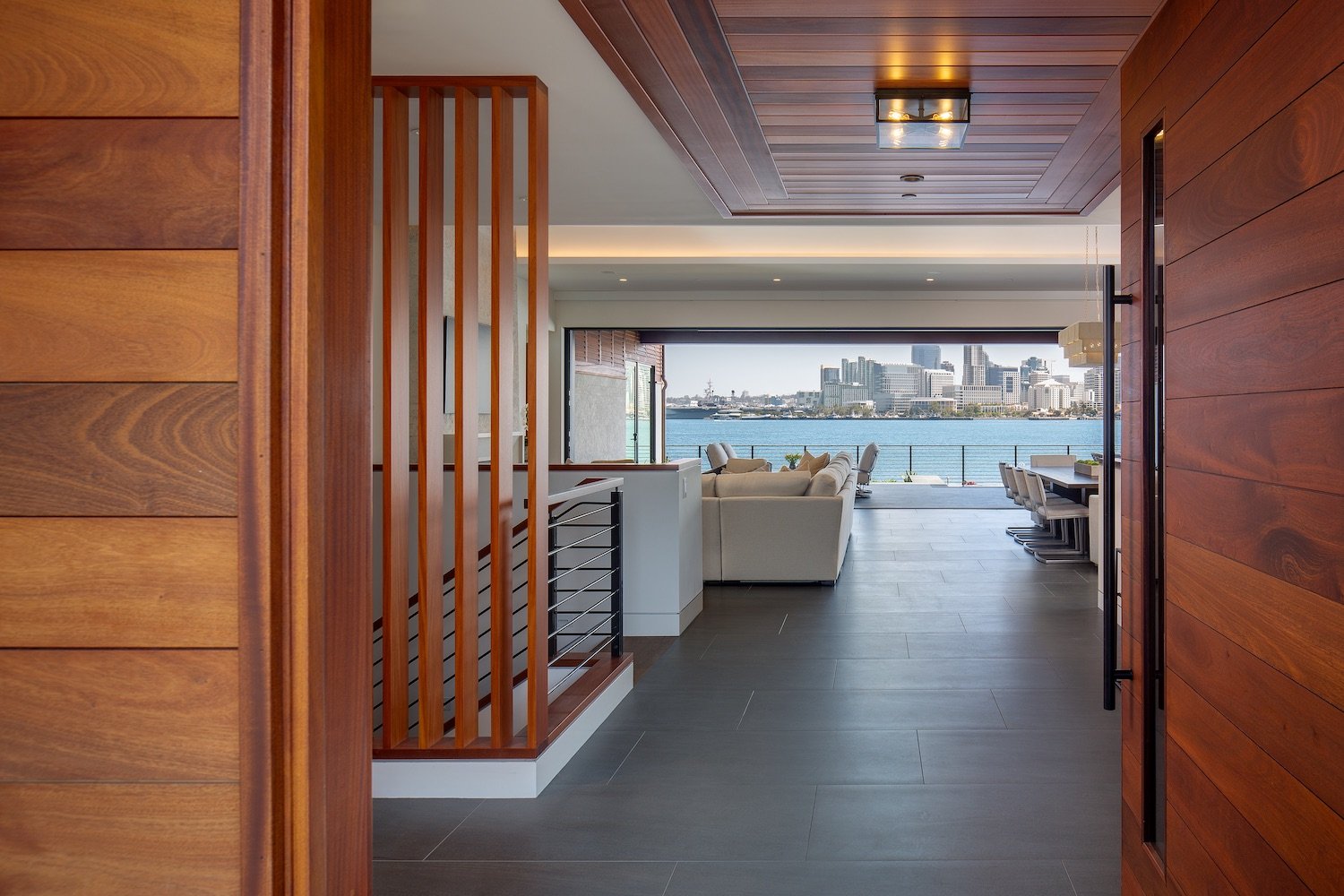 View from front door of Coronado luxury home with bayfront views owned by Allan and Lyndsey Arendsee