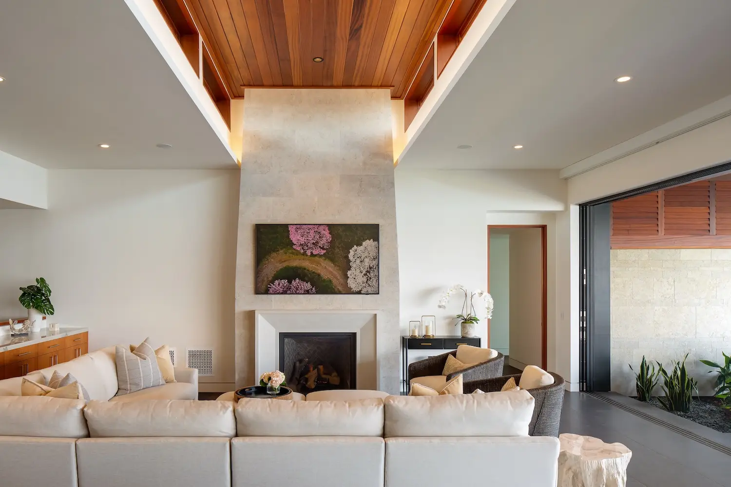 Interior fireplace in Coronado luxury home with bayfront views renovated by Christian Rice and owned by Allan and Lyndsey Arendsee