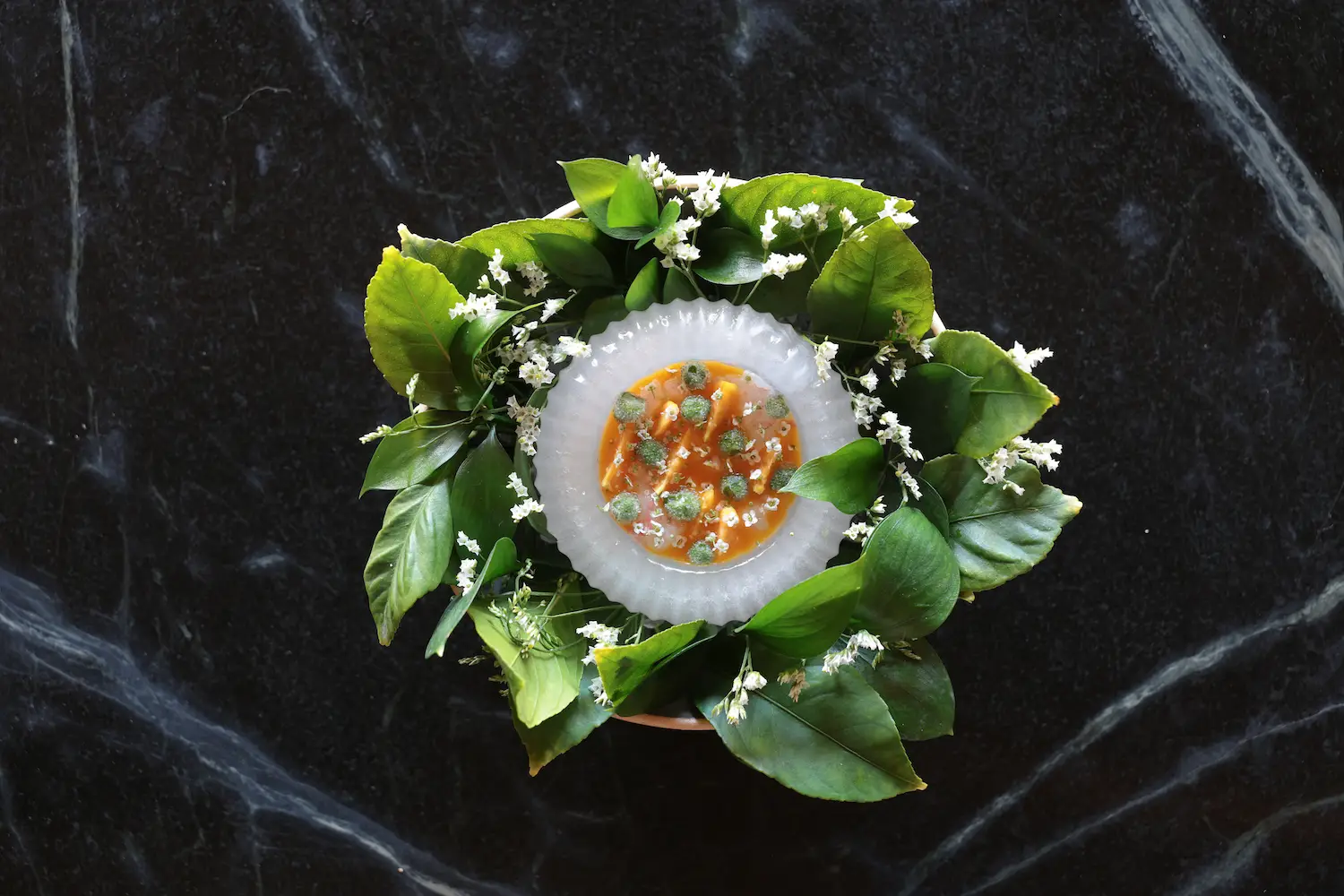Spot prawns dish from San Diego Michelin star restaurant Lilo in Carlsbad