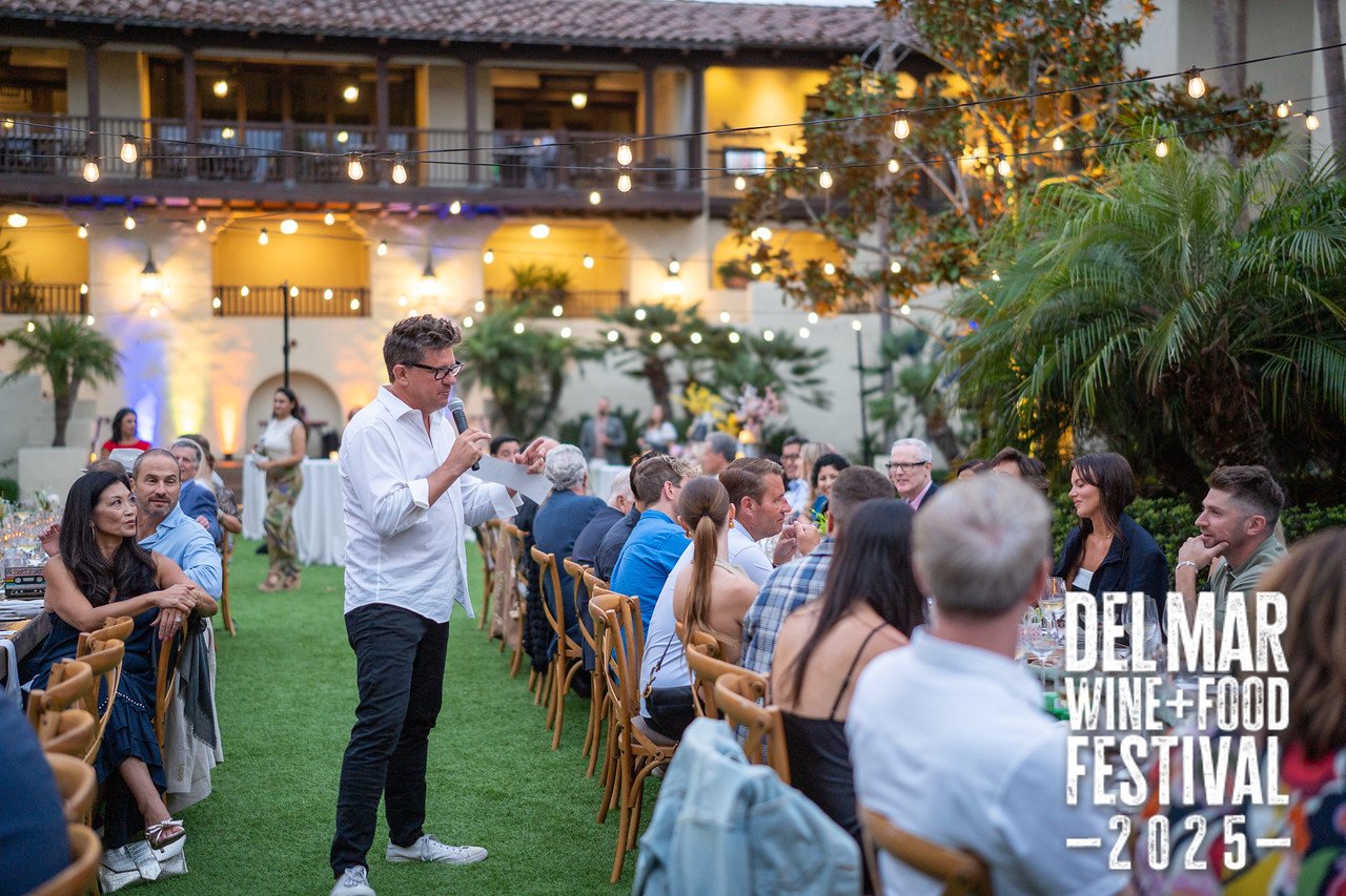 Photo gallery from the 2025 Del Mar Wine + Food festival event featuring celebrity chefs, San Diego restaurants, and California distillers