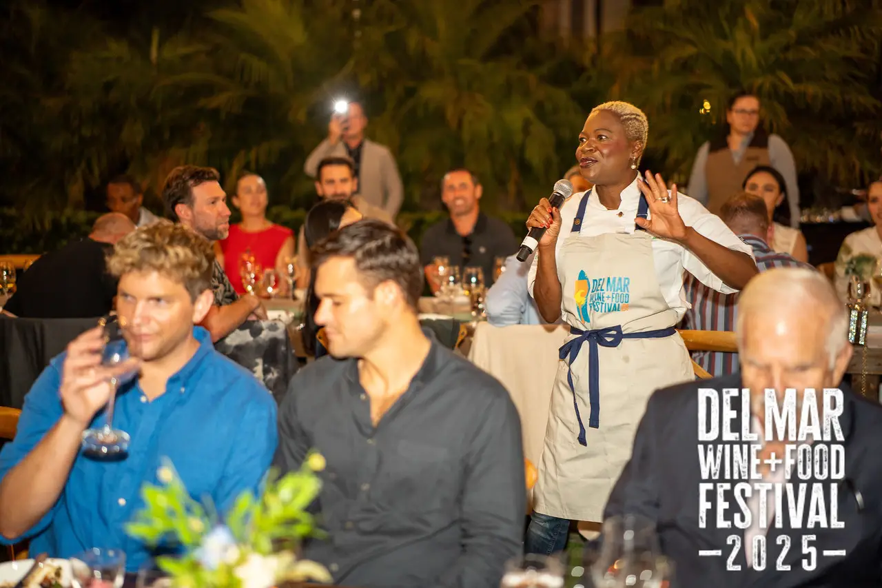 Photo gallery from the 2025 Del Mar Wine + Food festival event featuring celebrity chefs, San Diego restaurants, and California distillers
