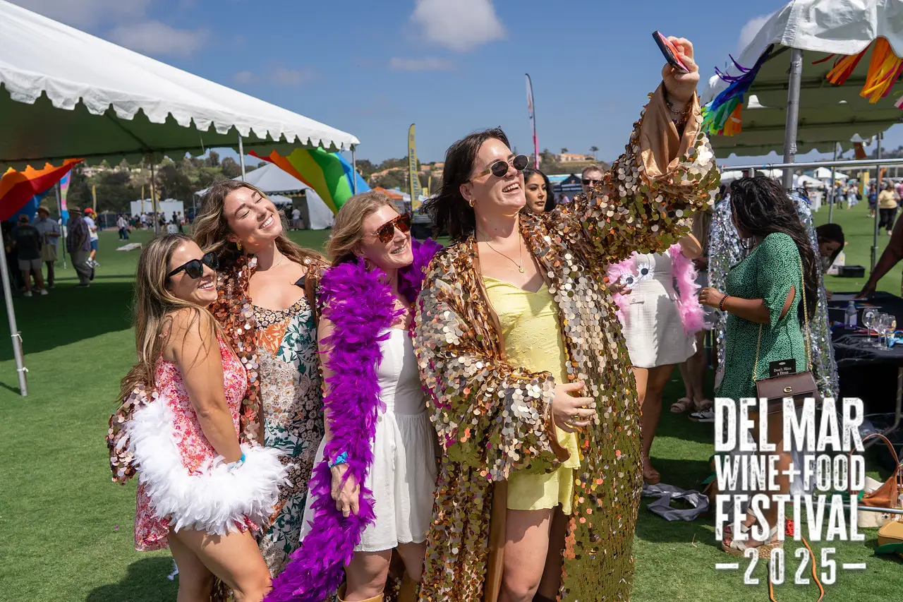 Photo gallery from the 2025 Del Mar Wine + Food festival event featuring celebrity chefs, San Diego restaurants, and California distillers