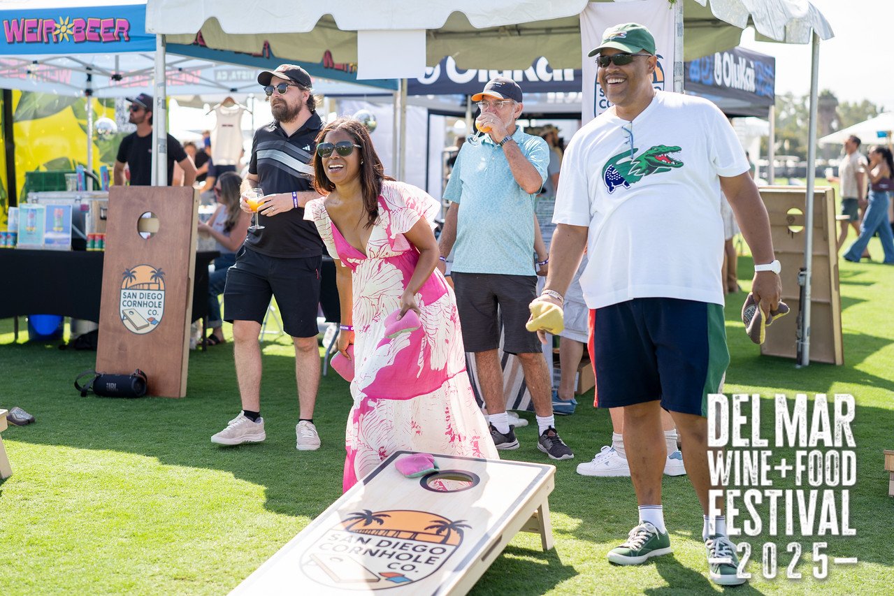 Photo gallery from the 2025 Del Mar Wine + Food festival event featuring celebrity chefs, San Diego restaurants, and California distillers
