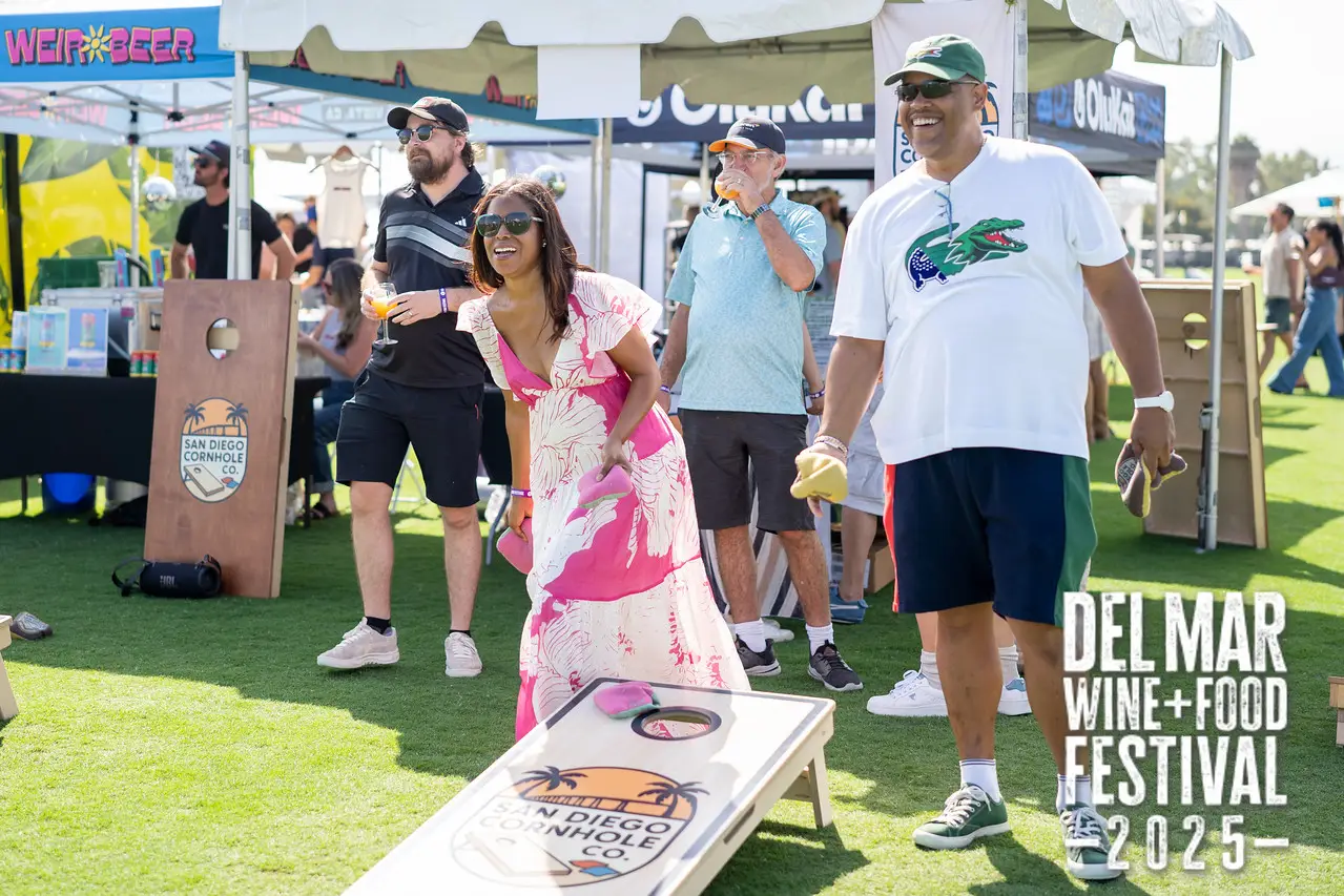 Photo gallery from the 2025 Del Mar Wine + Food festival event featuring celebrity chefs, San Diego restaurants, and California distillers