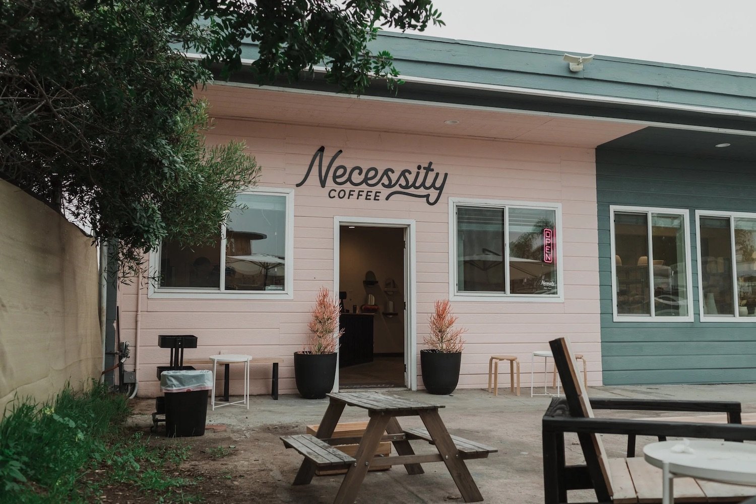 Exterior of San Diego coffee shop Necessity Coffee in Encinitas