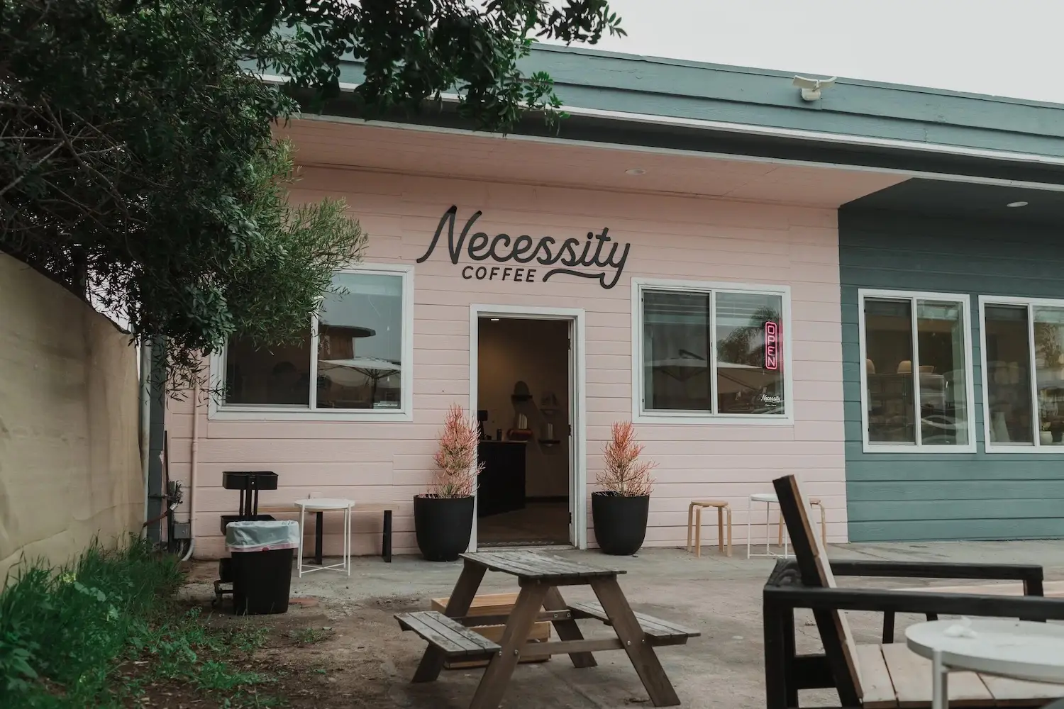 Exterior of San Diego coffee shop Necessity Coffee in Encinitas