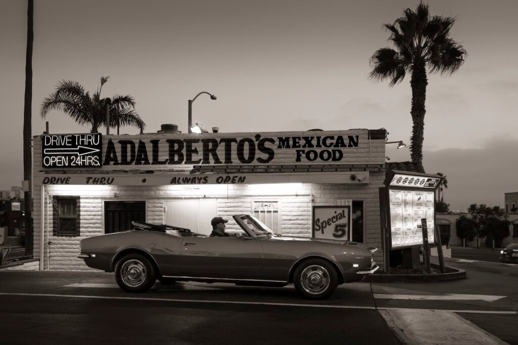 San Diego taco shop, Adalberto’s Mexican Food, as captured by photographer Michael Williams in his exhibit Taco Stand Vernacular 