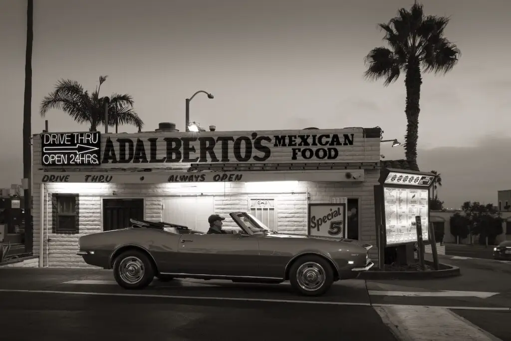 San Diego taco shop, Adalberto’s Mexican Food, as captured by photographer Michael Williams in his exhibit Taco Stand Vernacular
