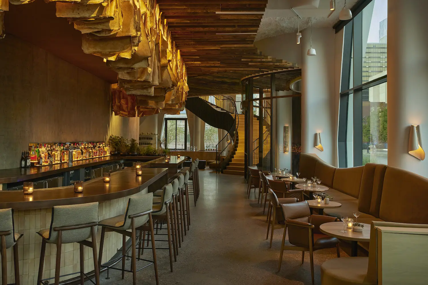 Interior of new Denver hotel Populus' bar and restaurant