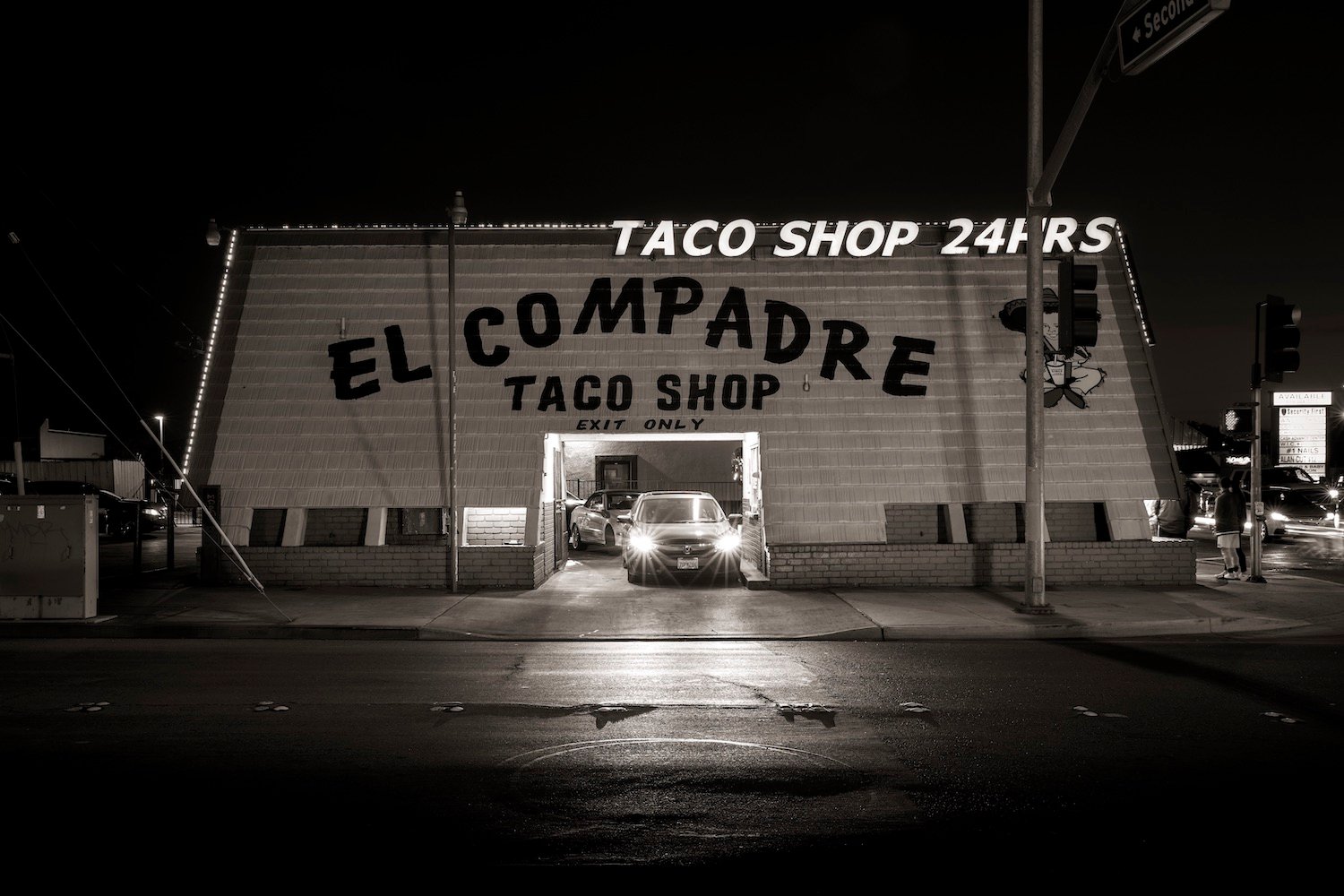 San Diego taco shop, El Compadre Taco Shop, as captured by photographer Michael Williams in his exhibit Taco Stand Vernacular 