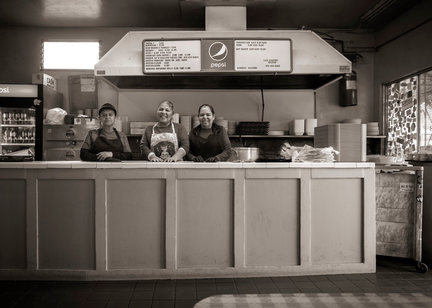 San Diego taco shop, Las Cuatro Milpas, as captured by photographer Michael Williams in his exhibit Taco Stand Vernacular 