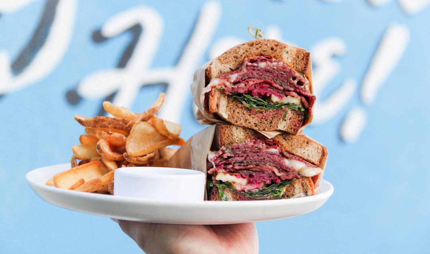 Short Rib Pastrami sandwich food dish from San Diego restaurant Monarch Ocean Pub