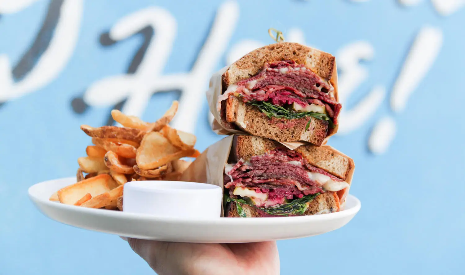 Short Rib Pastrami sandwich food dish from San Diego restaurant Monarch Ocean Pub