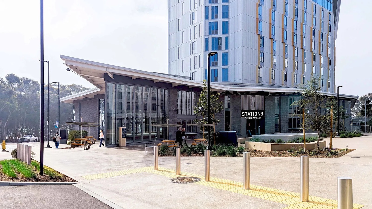 Rendering of new La Jolla restaurant and food complex STATION8 Public Market on UCSD's campus