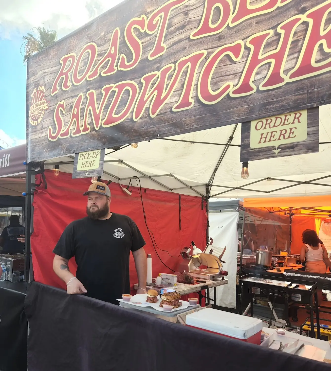 San Diego restaurant Big Jim's Roast Beef in Pacific Beach featuring owner  James “Big Jim” Jones at a local farmers market