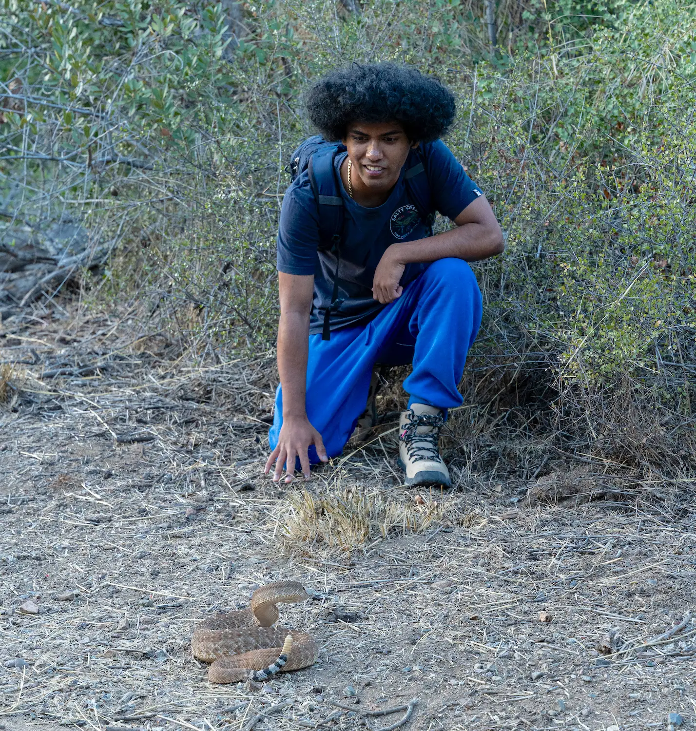 A red diamond rattlesnake at Mission Trails found by San Diego wildlife influencer Wildlife Gannon Stephen Cruz