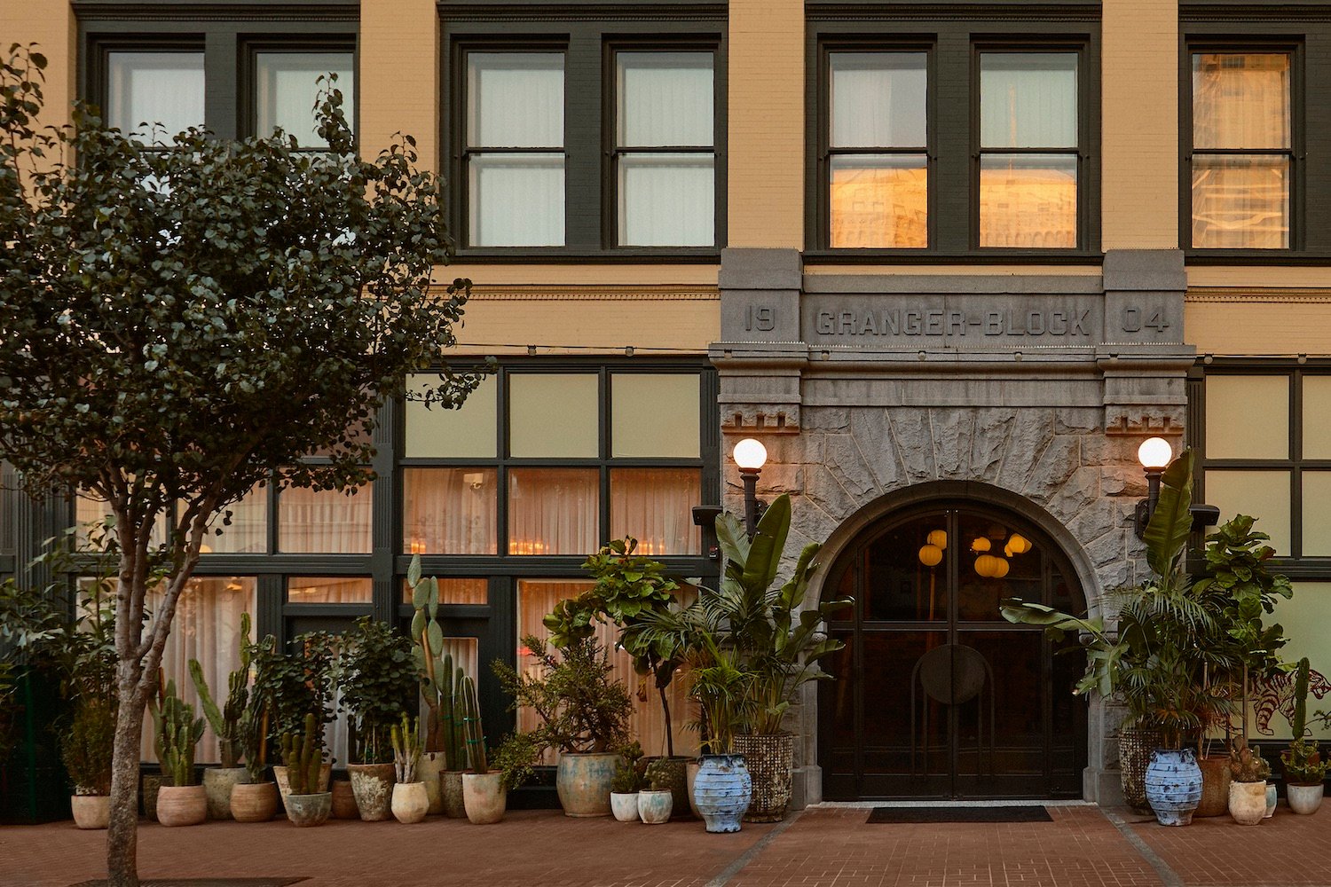 Exterior of San Diego's Granger Hotel hosting the "Everything Touches" art exhibit in partnership with UCSD's Stuart Collection and JFin Collective