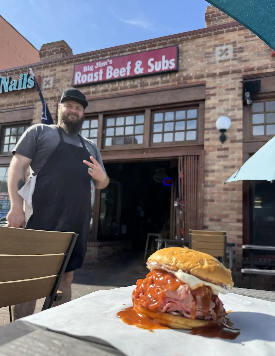 San Diego restaurant Big Jim's Roast Beef in Pacific Beach featuring their Super Beef sandwich and owner  James “Big Jim” Jones