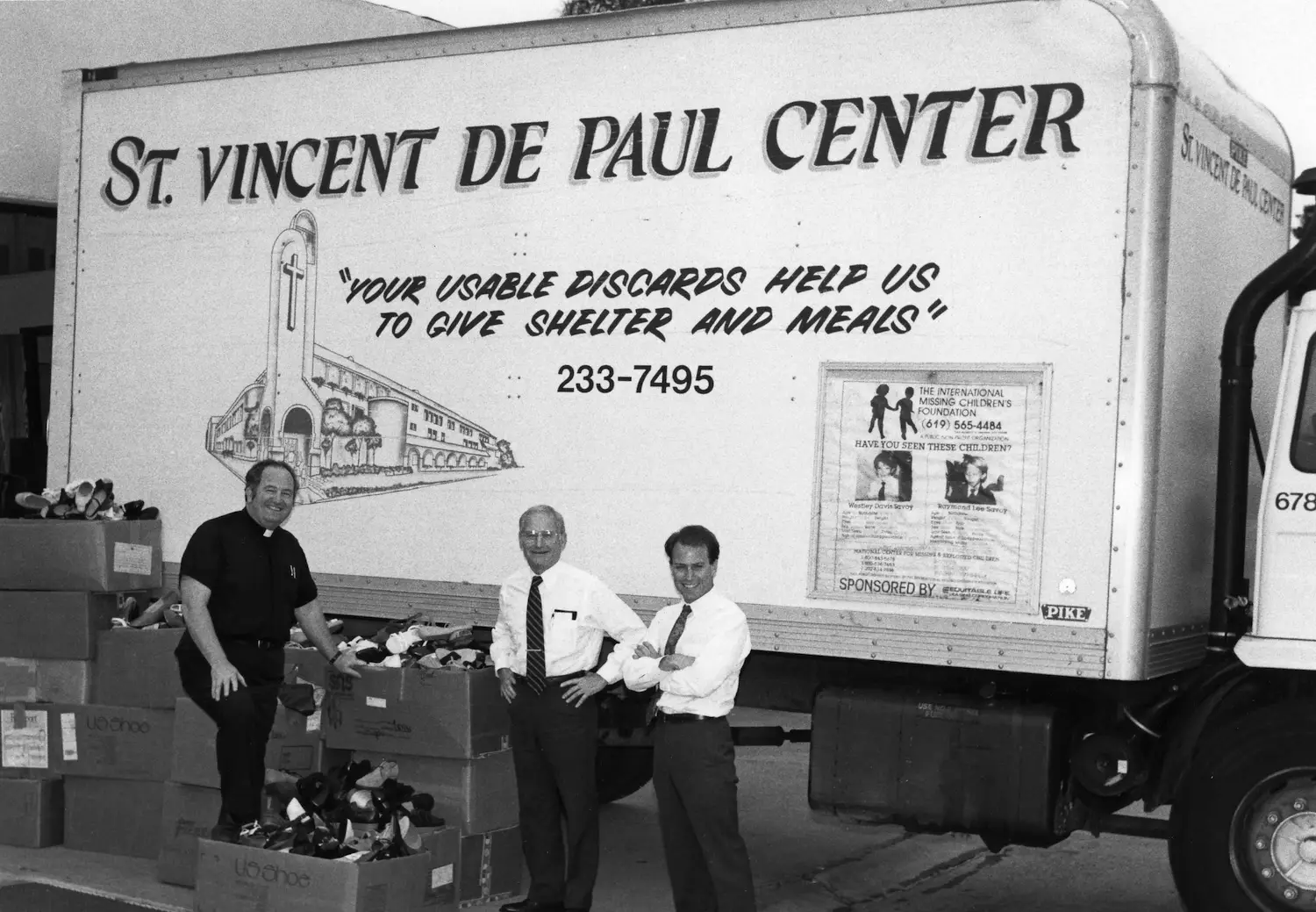 Historical photo of San Diego nonprofit, Father Joe's Villages, with their first donation truck