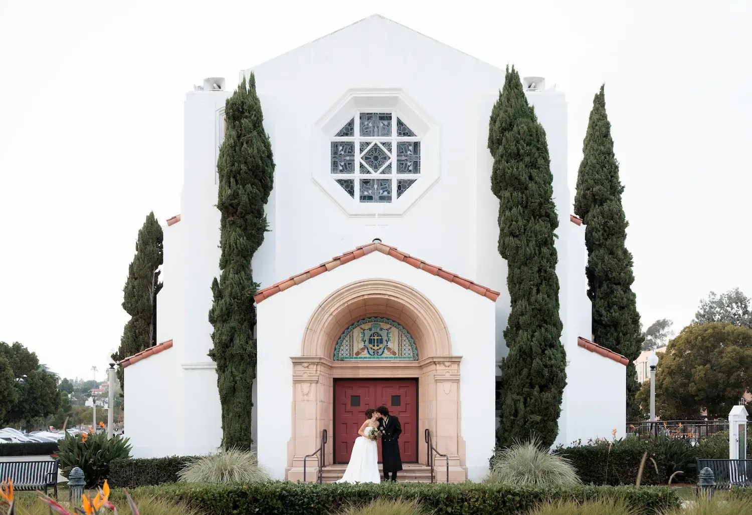 Exterior of Liberty Station's North Chapel reopened as an event space by Snake Oil Venue Company in Point Loma, San Diego