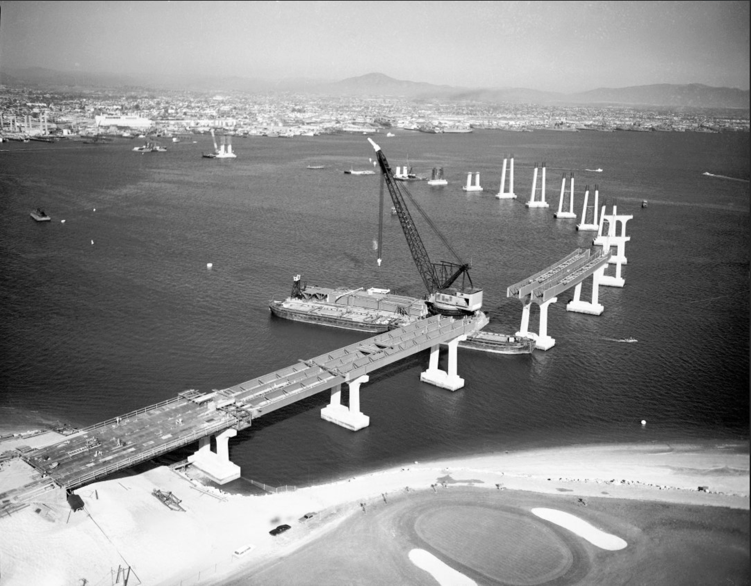 Historical photo of the construction of San Diego's Coronado Bridge