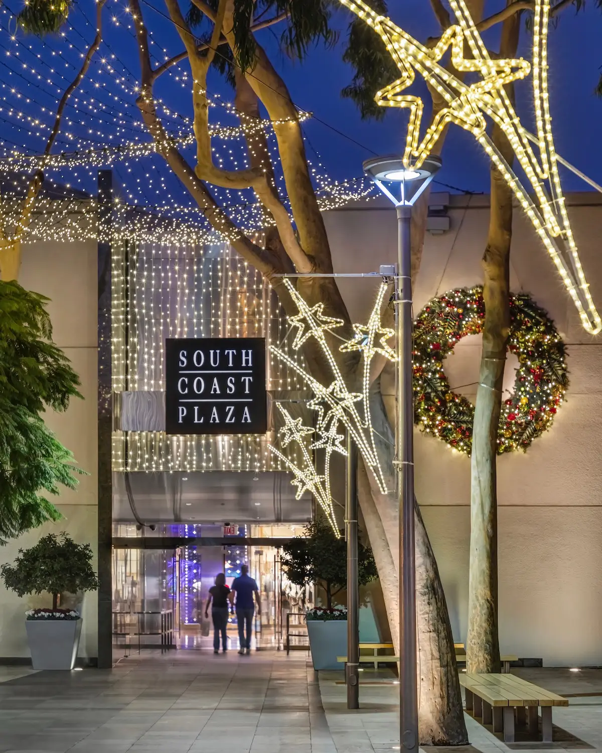 South Coast Plaza mall in Costa Mesa, California during the holidays and Christmas